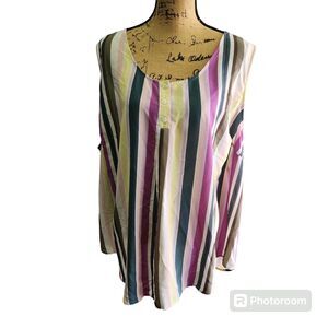 Evri Sleeveless Blouse Womens 4X Multicolor Candystripe Summer Rainbow Colorful
